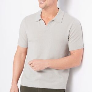 The Commons men size XL short sleeve polo sweater 100% cashmere gray collared